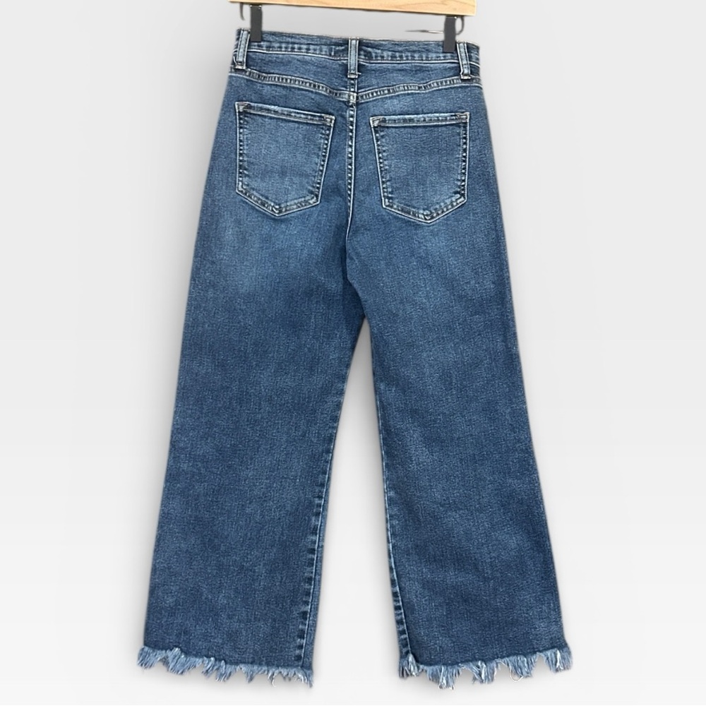 Sneak Peek Wide Leg High Rise Cropped Fringe Hem Denim Jeans Women’s Size 27 - Picture 2 of 10
